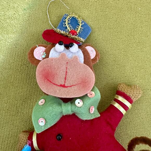 Cycling Christmas Felt Circus Monkey Set of 2. RARE. 5.5” X 11.4” Festive *Read - Picture 5 of 16